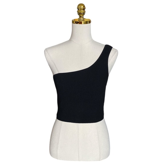 ARITZIA BABATON Black Sculpt Knit One-Shoulder Cropped Tank Top Size L - Picture 7 of 13